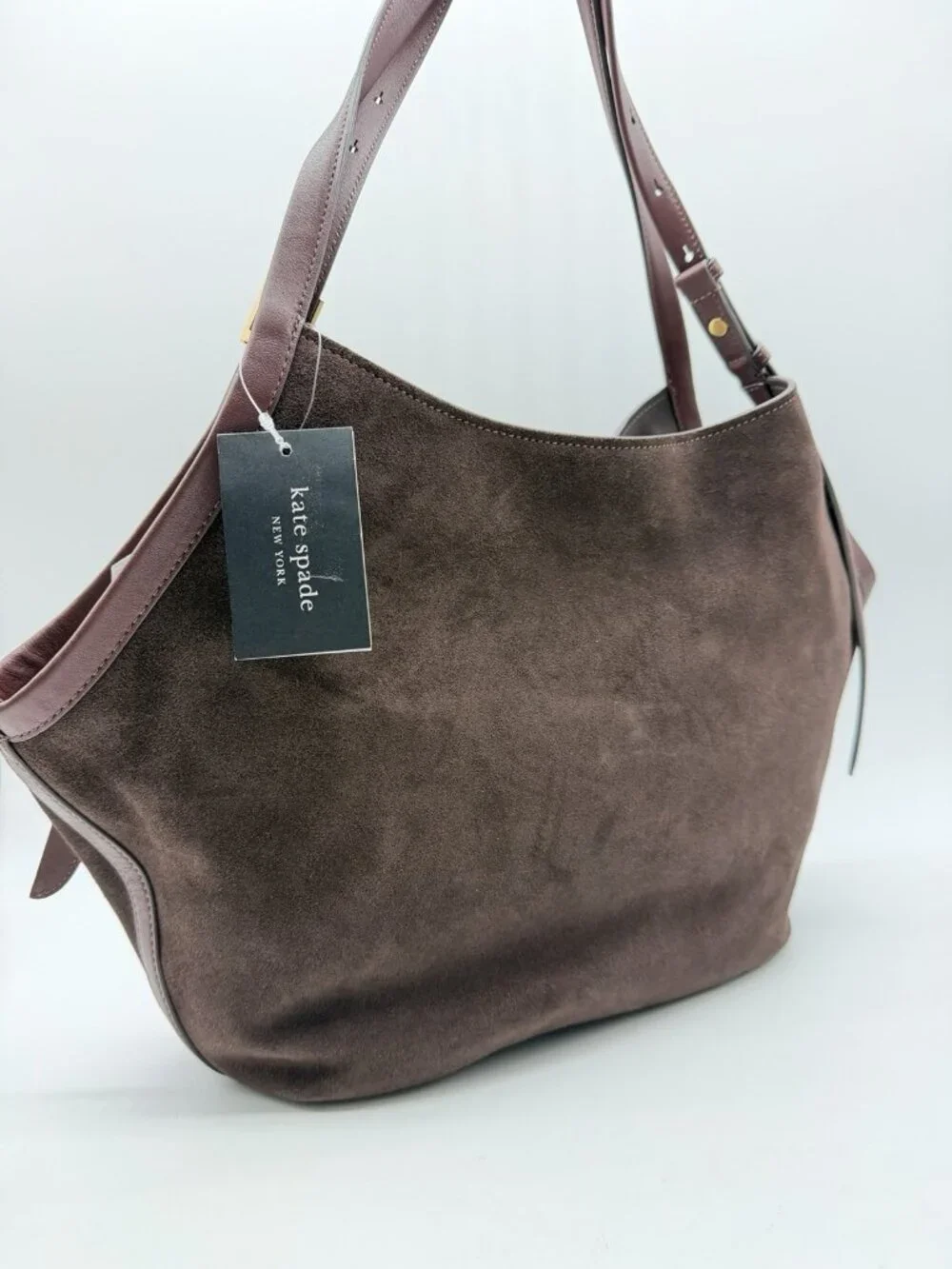 KATE SPADE NY Deco suede extra large tulip tote bag + Dust bag Hot Fudge/ Brown
